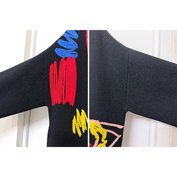 Alice + Olivia Tom Wesselmann Astrid Cardigan Sweater Black Natural Beauty L - Picture 7 of 16